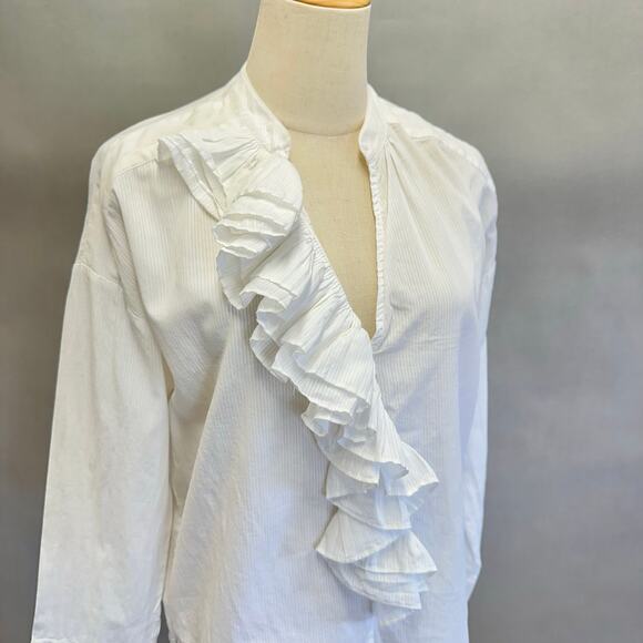 Brochu Walker Micro Stripe White Cotton Popover Tunic Blouse Size XS - Picture 11 of 13